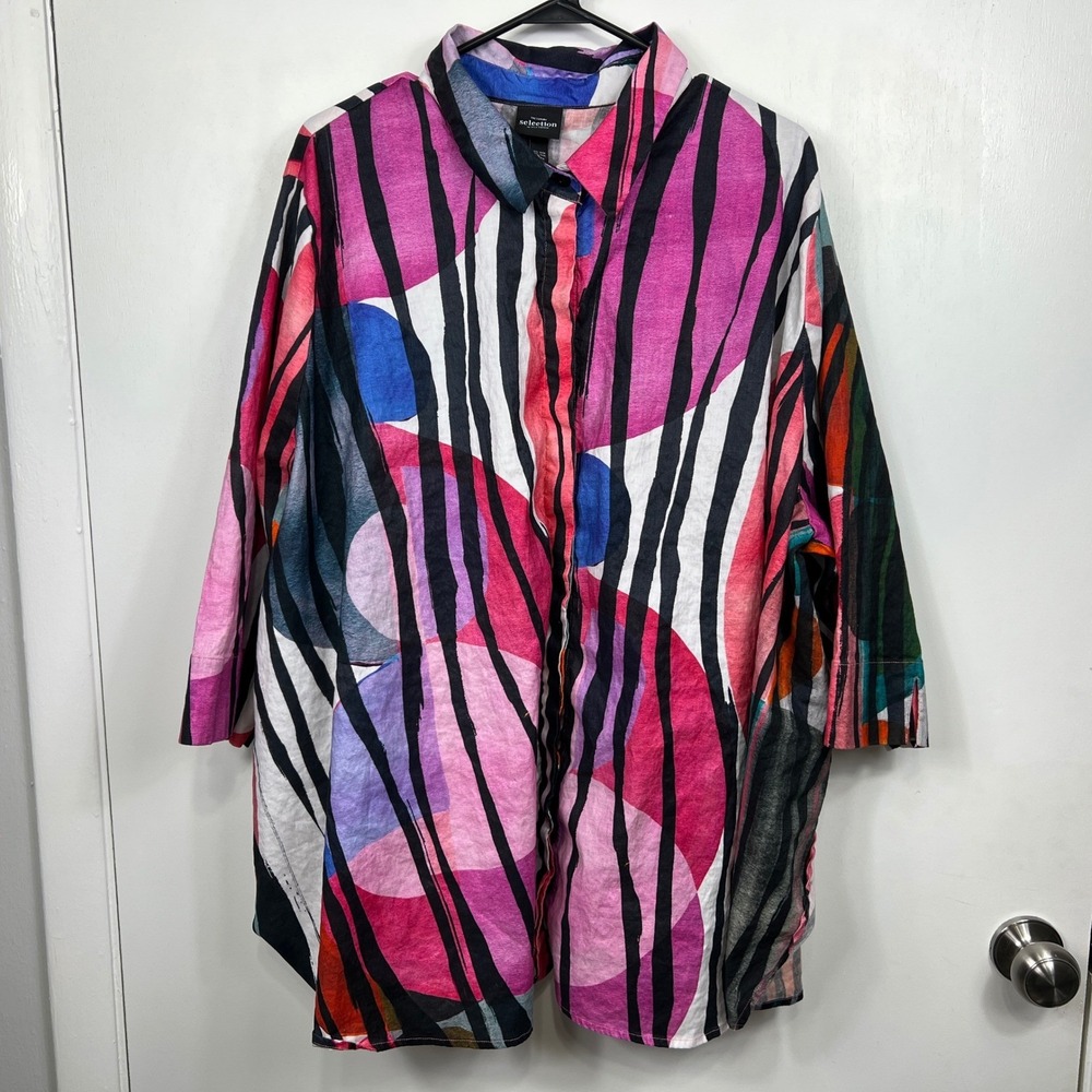 Ulla Popken Luxury‎ Selection Abstract Zebra Print Cotton Linen Tunic Size 24/26